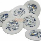 White Marble Coaster Set Handicraft Inlay Precious Stone Floral Arts Decor E1981