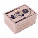 3"x2" White Modern Jewelry Lidded Box Lapis Inlaid Floral Art Halloween Gifts
