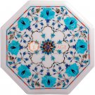 12" Marble White Custom Table Turquoise Inlay Floral Design Thanksgiving Gift 12" Marble White Custom Table Turquoise Inlay Floral Design Thanksgiving Gift
