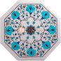 12" Marble White Custom Table Turquoise Inlay Floral Design Thanksgiving Gift