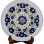 12" Marble White Dinner Plate Lapis Inlaid Marquetry Floral Columbus Gifts Decor