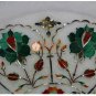 12" White Dish Plate Malachite Inlay Multi Stone Floral Fine Art Veterans Gifts
