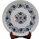 14" Marble White Handmade Dish Plate Lapis Inlay Stone Floral Work Veterans Gift 14" Marble White Handmade Dish Plate Lapis Inlay Stone Floral Work Veterans Gift