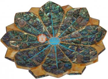 10" Random Art Dry Fruit Storage Bowl Inlay Pauashell Stone Christmas Gifts Deco