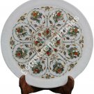 12" Marble White Plate Pauashell Inlaid Floral Marquetry Art Columbus Gift Decor