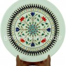 12" White Cheese Plate Italian Semi Precious Stone Floral Design Veterans Gift