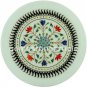 12" White Cheese Plate Italian Semi Precious Stone Floral Design Veterans Gift