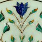 12" White Cheese Plate Italian Semi Precious Stone Floral Design Veterans Gift
