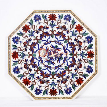 Antique Marble Top Table Semi Precious Pietradura Design Restaurant Inlay Decor