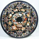 52" Counter Height Marble Black Round Dining Table Mosaic Floral Inlaid H5046