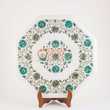 White Customize Table Top Malachite Pietradura Semi Stone Design Corridor Decor