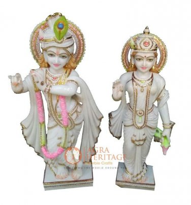 24" Decorative Marble Radha Krishna Statue Handmade Traditional Gift Decor E1482