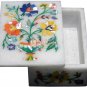 4"x3"x2" Marble White Jewelry Vintage Box Semi Precious Floral Inlay Arts Decor