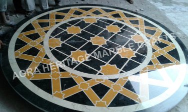 36" Black Marble Round Dining Table Top Mosaic Inlay Outdoor Hallway Decor E340