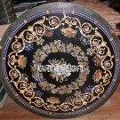 Black Marble Top Dining Table Multi Pietradura Inlay Floral Outdoor Decor H3796