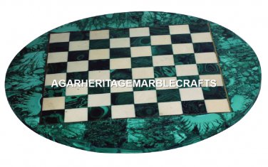 Marble Round Coffee Chess Table Top Malachite Marquetry Inlay Home Decor H2046