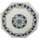 24" White Marble Coffee Table Top Marquetry Lapis Lazuli Inlay Living Room Decor