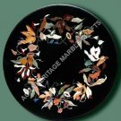 24" Black Marble Bedroom Side Table Top Marquetry Inlay Christmas Gift Deco E471