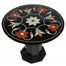 24" Black Round Marble Coffee Table With Stand Floral Pietra Dura Inlay Decor 24" Black Round Marble Coffee Table With Stand Floral Pietra Dura Inlay Decor