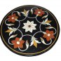 24" Black Round Marble Coffee Table With Stand Floral Pietra Dura Inlay Decor