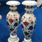 15" White Marble Flower Vase Multi Inlay Marquetry Floral Art Home Decor E182
