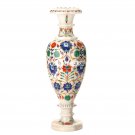 15" Marble White Flower Vase Pietradura Multi Floral Inlay Hallway Decor H3603