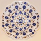 15" White Marble Serving Plate Lapis Lazuli Precious Inlay Floral Decor Gifts