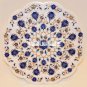 15" White Marble Serving Plate Lapis Lazuli Precious Inlay Floral Decor Gifts