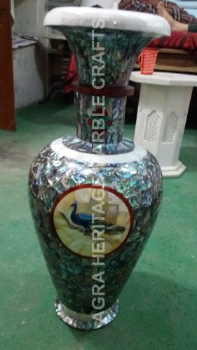 18'' Pauashell Random Marble Flower Vase Peacock Inlay Art Restaurant Decor E406