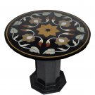 23" Black Round Marble Coffee Table Top Handmade Marquetry Home Decor With Stand
