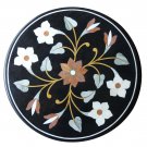24"x24" Black Marble Furniture Side Table Top Marquetry Inlay Garden Home Decor