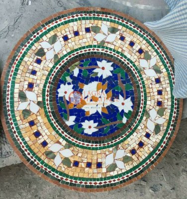 24" Marble Marquetry Top Coffee Table Stone Mosaic