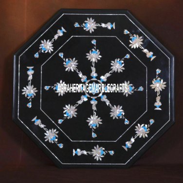 36&acirc;�� Custom Round Black Marble Center Table Coffee Top Mother of Pearl Stone