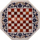 18"x18" Marble Chess Top Table Carnelian Mosaic Inlay Art Columbus Gift Decor