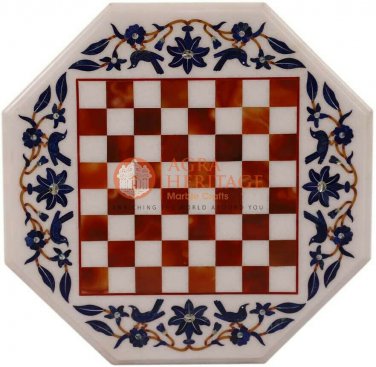 18"x18" Marble Chess Top Table Carnelian Mosaic Inlay Art Columbus Gift Decor