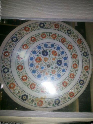 24" White Marble Coffee Kitchen Table Top Multi Marquetry Inlay Design Decor