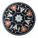 24" Black Marble Coffee Table Top With Gift Floral Inlay Marquetry Home Decor