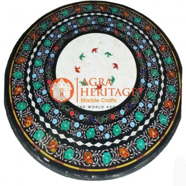 30" Marble Kitchen Coffee Table Top Malachite Inlay Floral Art Home Decor H5680