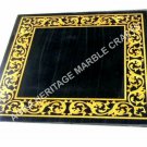 30" Black Marble Side Coffee Table Top Inlay Marquetry Hallway Patio Decor E938