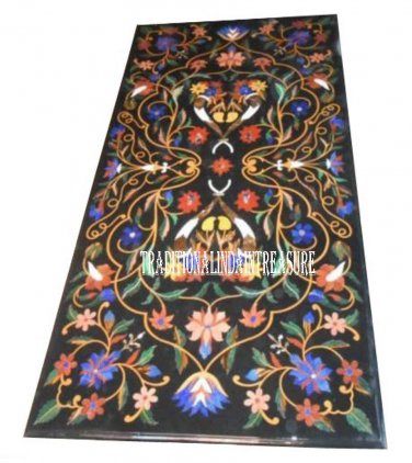 4'x3' Marble Black Dining Table Top Pietradura Inlay Work Furniture Decorative
