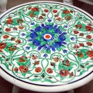 24" White Marble Round Center Coffee Table Top Lapis Malachite Inlay Decor H4974