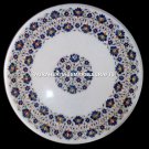 24" Marble White Round Coffee Table Top Lapis Lazuli Floral Inlay Decor H4457