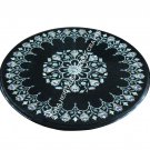 30" Marvelous Marble Black Round Coffee Table Top Inlay Floral Home Decor H3410A