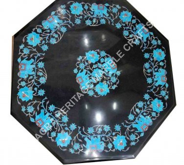 18" Marble Coffee Center Table Top Turquoise Inlay Elephant Floral Decor E473