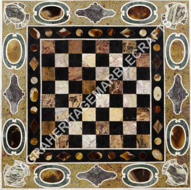 24" White Marble Coffee Chess Side Table Top Pietra Dura Inlay Living Decor E603