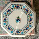 Marvelous Marble Octagon Bedroom Table Top Turquoise Multi Inlay Bird Arts H5394