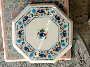 Marvelous Marble Octagon Bedroom Table Top Turquoise Multi Inlay Bird Arts H5394