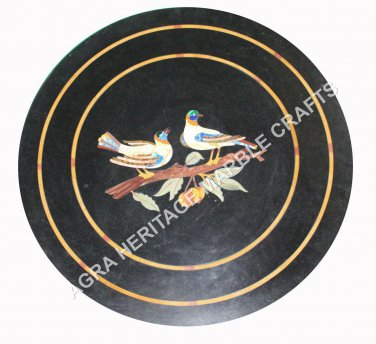 Black Marble Coffee Center Table Top Mosaic Inlay Bird Art KItchen Decor E671