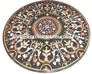 Black Marble Coffee Table Marble Center Table Rare Gem Inlaid Mosaic Decor H2950