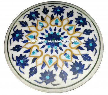 Marble Coffee Table Top Rare Lapis Mosaic Floral Marquetry Patio Decorative H928
